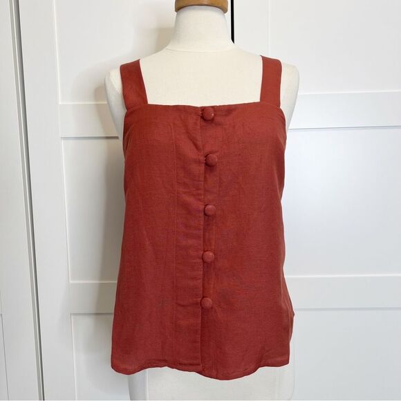 Seafolly Florence Scarlet Top Rust M Button Linen Sleeveless - Picture 1 of 6